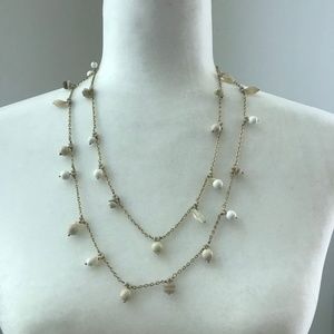 Talbots Gold Chain Necklace with Spaced Faux Pearl Beading